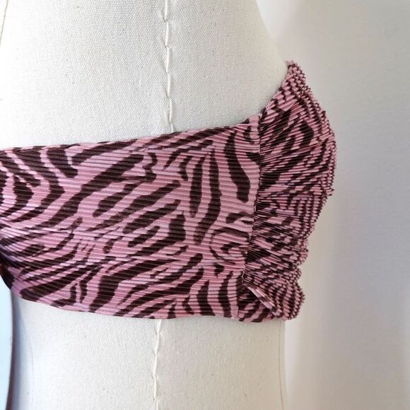 Ramy Brook Adella Strapless Crop Top in Flirt Pink - S - Zebra Print, Tie Back - Picture 7 of 10